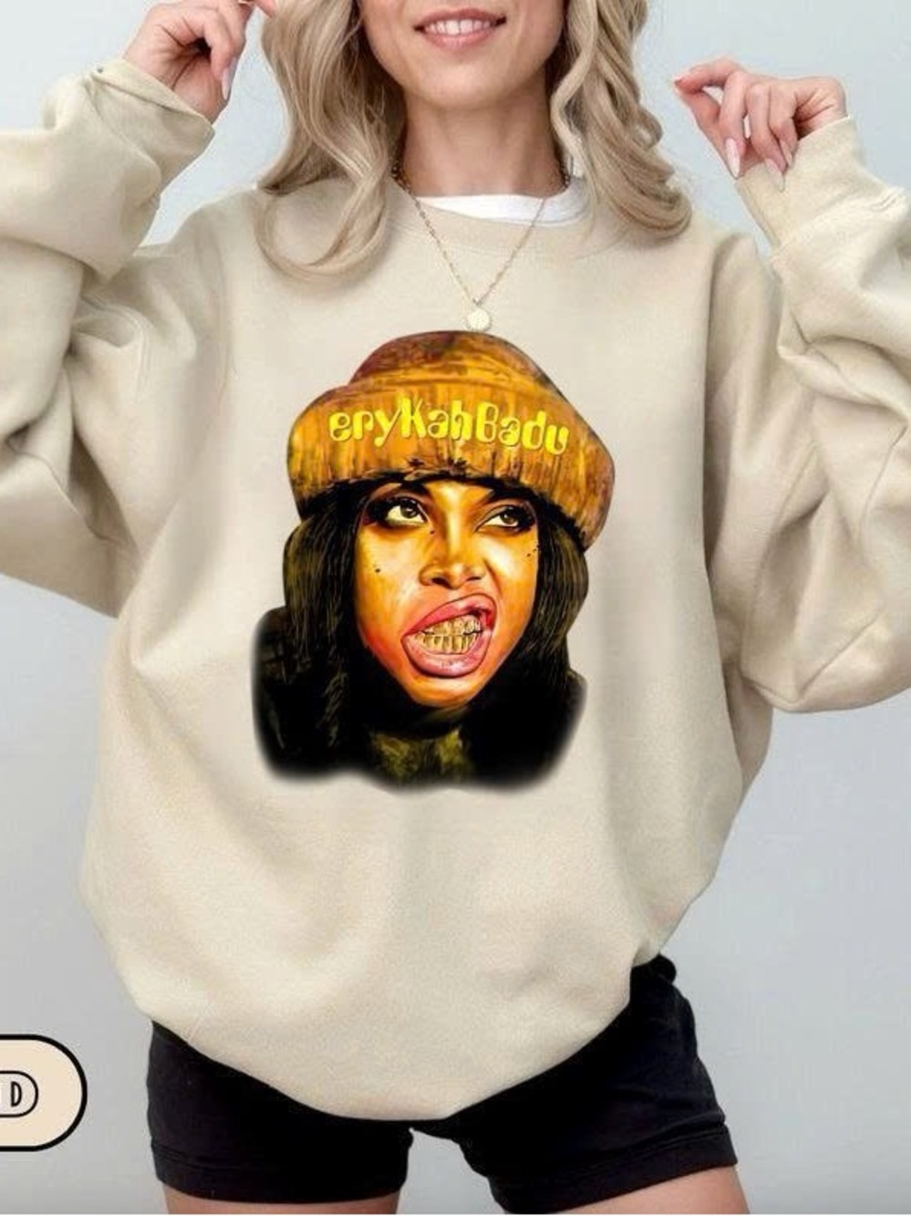 Cream Crewneck Sweatshirt with Bold Artist Portrait